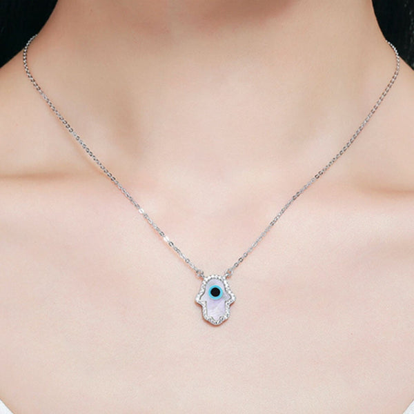 Collier Main De Fatma En Argent 925 - Pendentif Mauvais Œil Avec Zircon - Longueur 41-45 Cm - Neuf