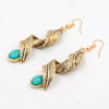 boucles oreilles turquoise feuille or
