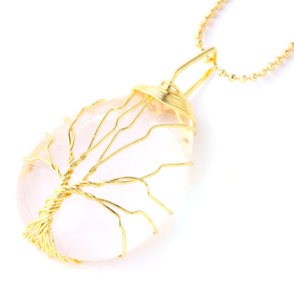 Pendentif Arbre De Vie Quartz Cristal - Blanc, Pierre Naturelle, Fabriqué En France