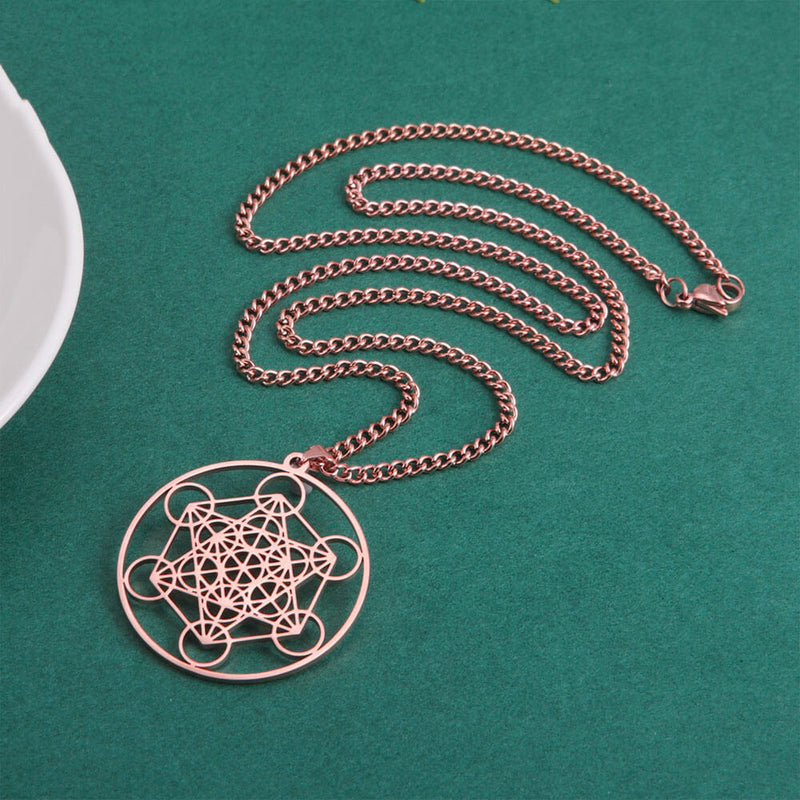 collier pendentif cube de metatron or rose