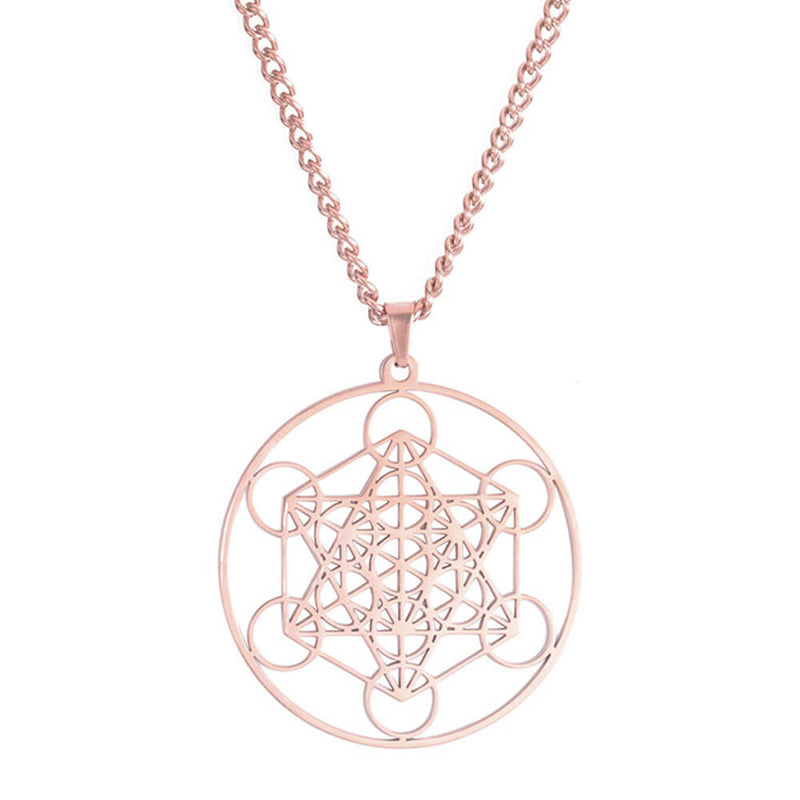 collier pendentif cube de metatron or rose