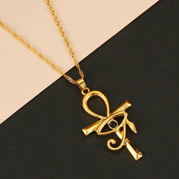 Collier Horus Pendentif Oeil - Ambre Et Or Jaune - 60 Cm - Neuf