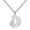 Collier pendentif pentacle lune loup wicca argent
