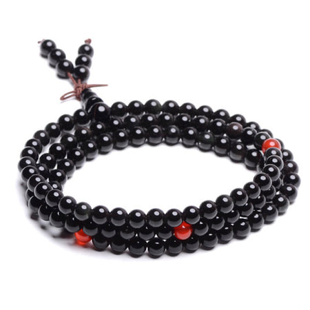 mala tibetain perle noir rouge
