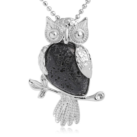 bijou collier pendentif hibou pierre de lave