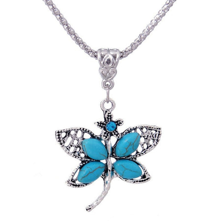 collier pendentif pierre turquoise libellule