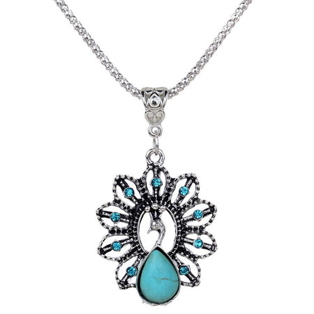 collier pendentif pierre turquoise paon