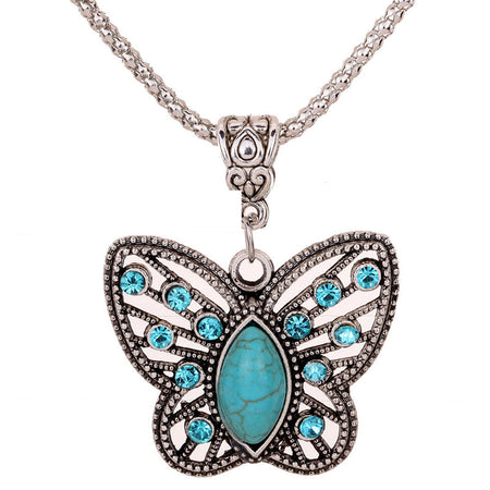 collier pendentif pierre turquoise papillon