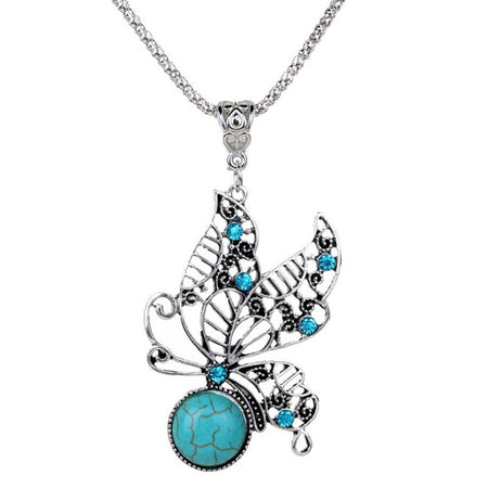 collier pendentif pierre turquoise papillon