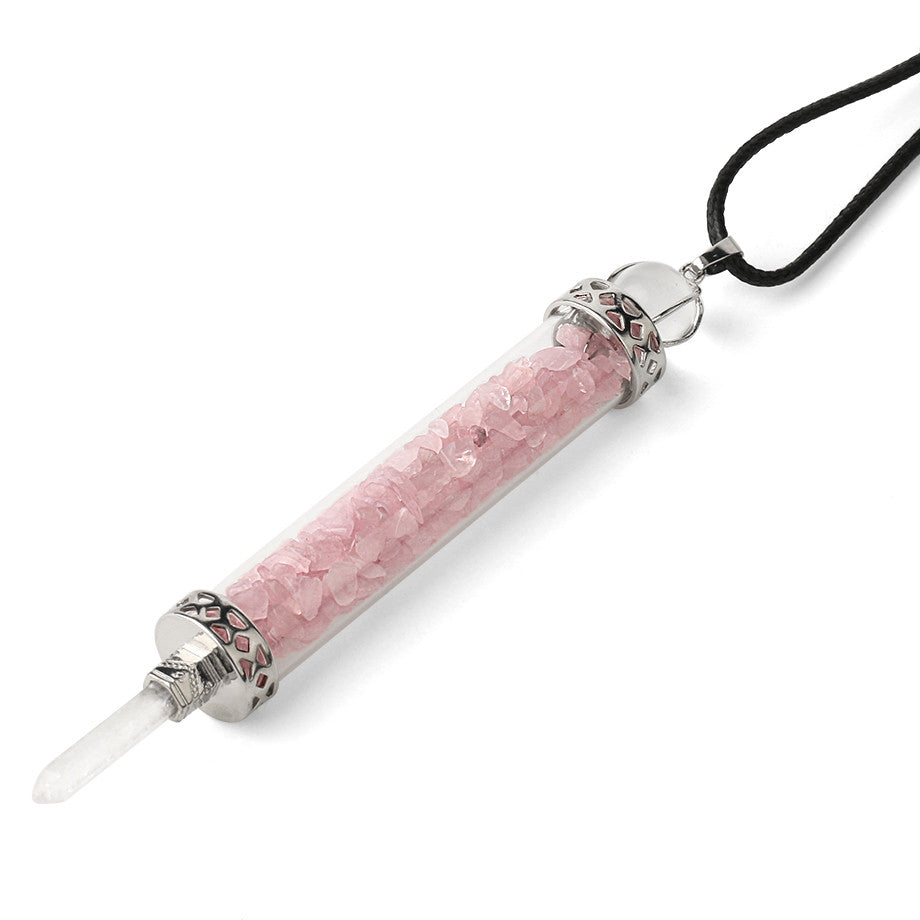 collier pendentif fiole quartz rose