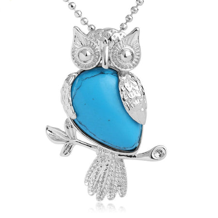 bijou collier pendentif hibou pierre turquoise bleue