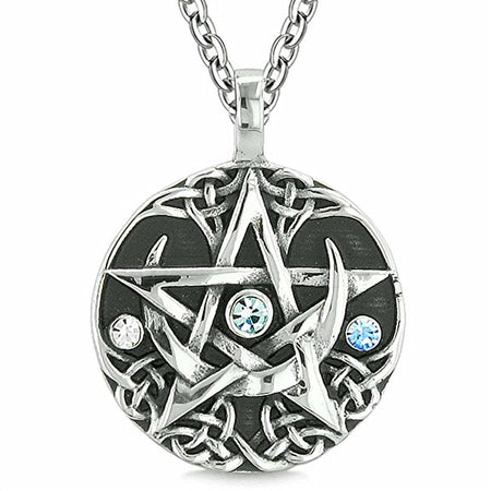 collier pendentif pentacle lune argent noir