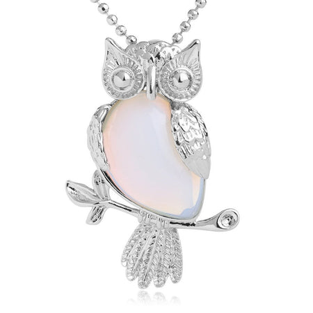 bijou collier pendentif hibou pierre opale