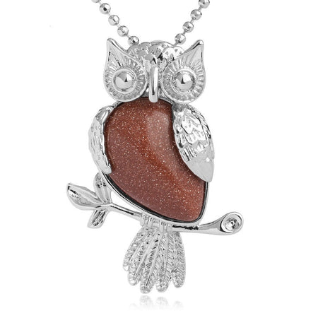 bijou collier pendentif hibou pierre gold sand stone