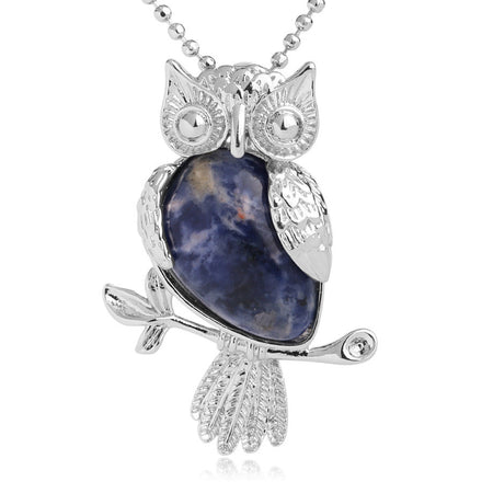 bijou collier pendentif hibou pierre sodalite