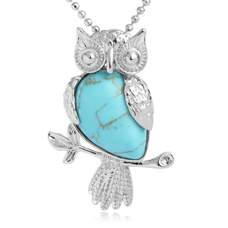 bijou collier pendentif hibou pierre turquoise