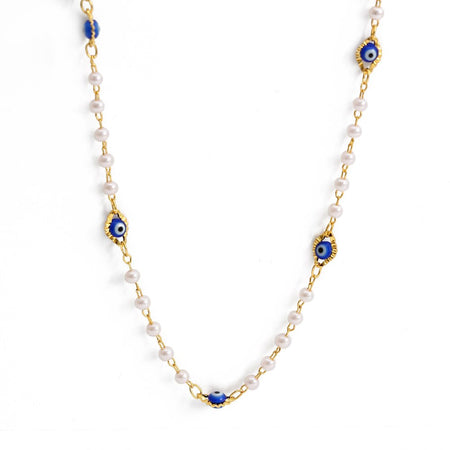 collier perle oeil bleu turc or