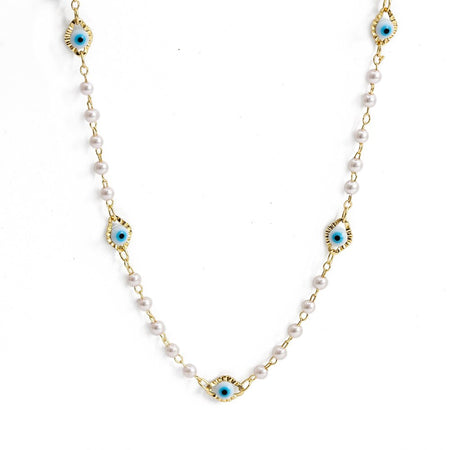 collier perle oeil bleu grec or