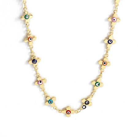 collier oeil bleu grec croix malte or