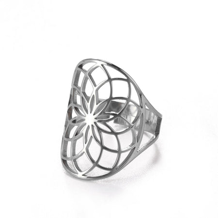 bague graine de vie fleur argent