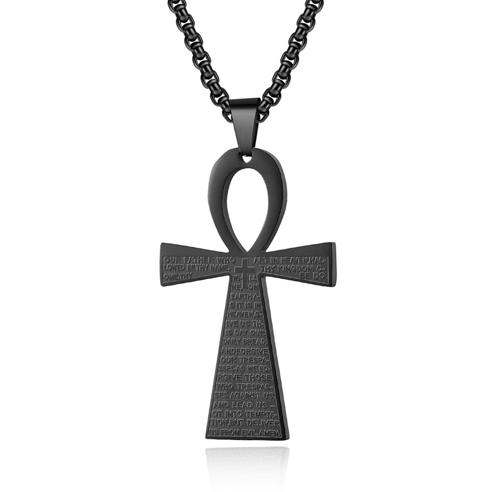 collier pendentif croix de vie ankh noir