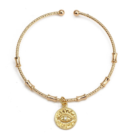 bracelet jonc reglable medaille oeil de fatma or