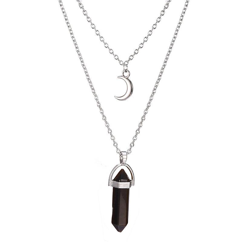 collier pendentif bijou croissant lune obsidienne noire