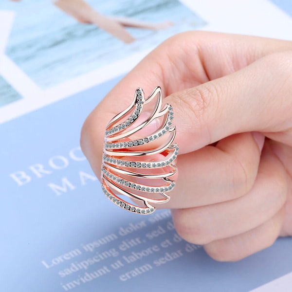 Bague Vintage Cœur Et Ailes D'ange - Taille Unique, Couleur Or, Strass, Sans Marque
