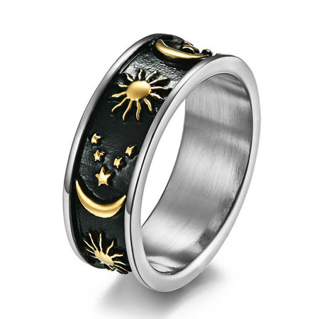 bague anneau astrologie lune soleil argent noir or