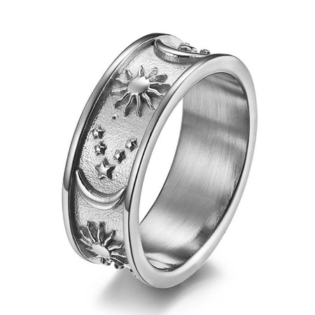 bague anneau astrologie lune soleil argent
