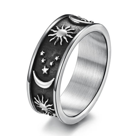 bague anneau astrologie lune soleil argent noir