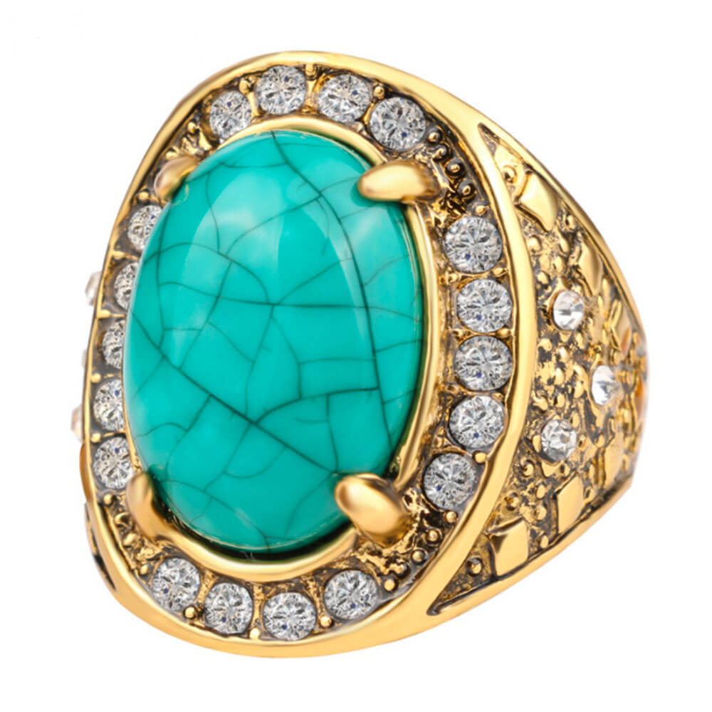 bague chevaliere turquoise or cristaux