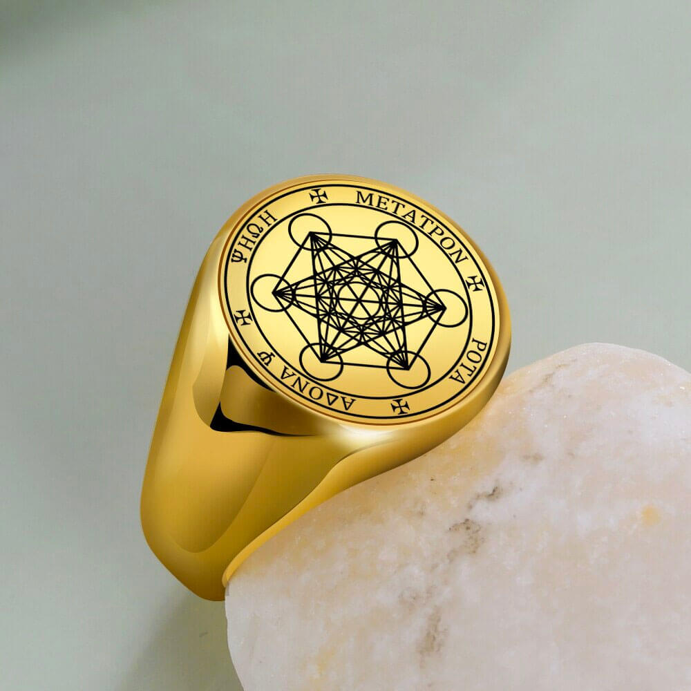 Bague Cube Metatron En Acier Inox – Géométrie Sacrée, Hexagramme, Taille Réglable Homme/femme