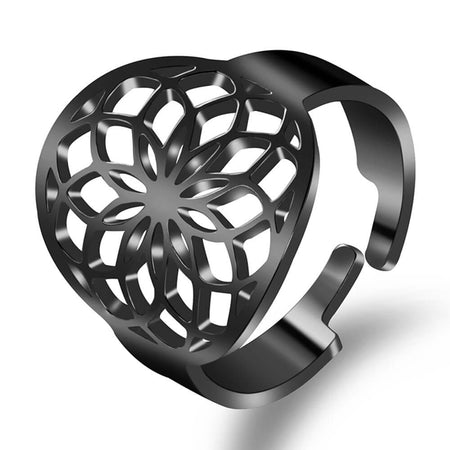 bague fleur de lotus noir