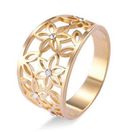 bague fleur de vie acier or