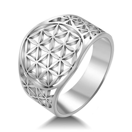 bague fleur de vie acier argent