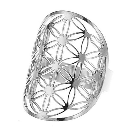 Bague ajustable fleur de vie acier argent