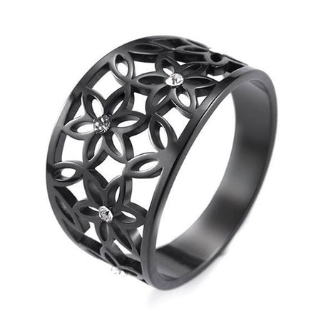 bague fleur de vie acier noir