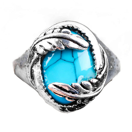 bague plumes turquoise acier argent