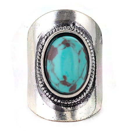 bague longue turquoise acier argent