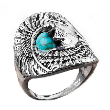 bague aigle turquoise acier argent