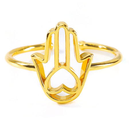 bague reglable main de fatma khamsa coeur acier or