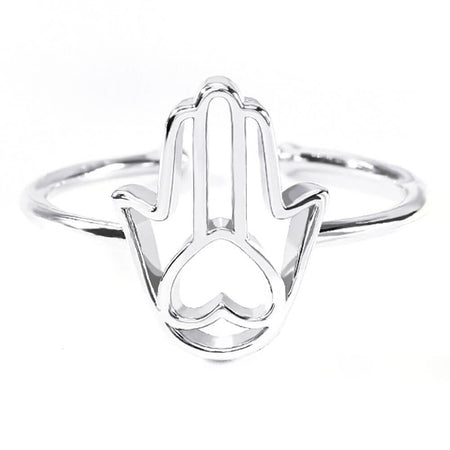 bague reglable main de fatma khamsa coeur acier argent