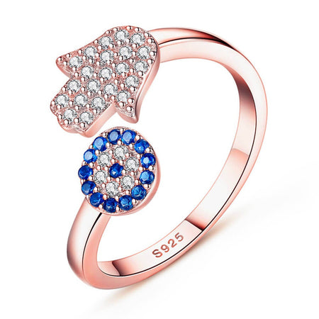 bijou bague oeil bleu grec main de fatma or rose nazar boncuk