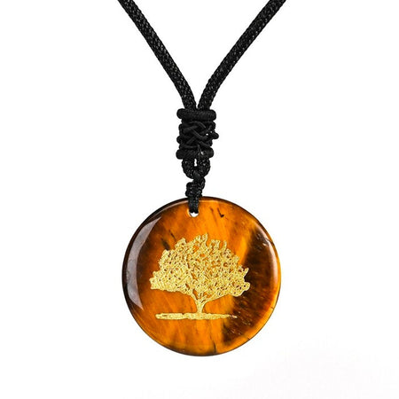 bijou collier pendentif arbre de vie oeil de tigre