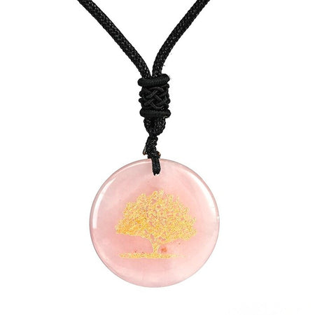 bijou collier pendentif arbre de vie quartz rose