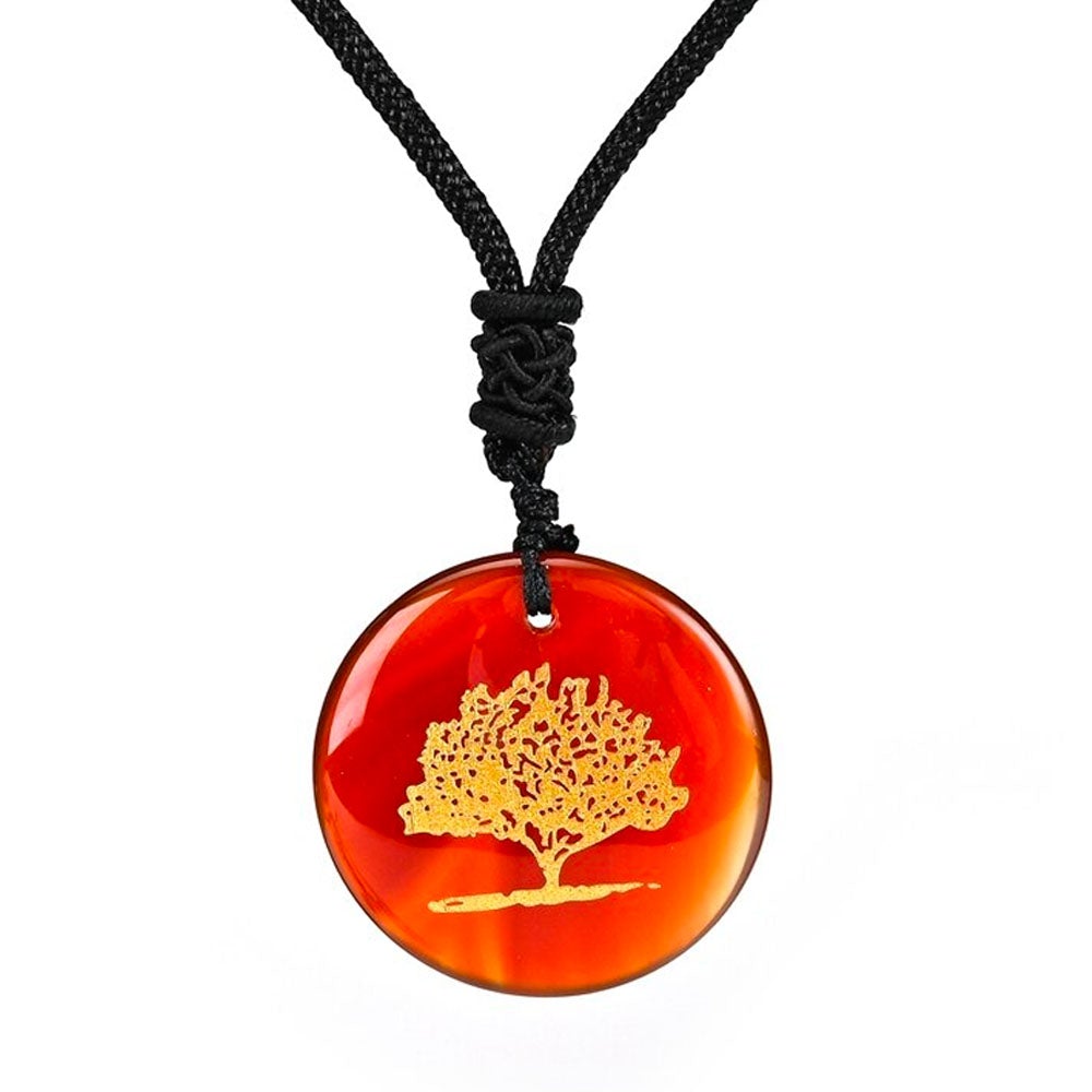 bijou collier pendentif arbre de vie agate rouge