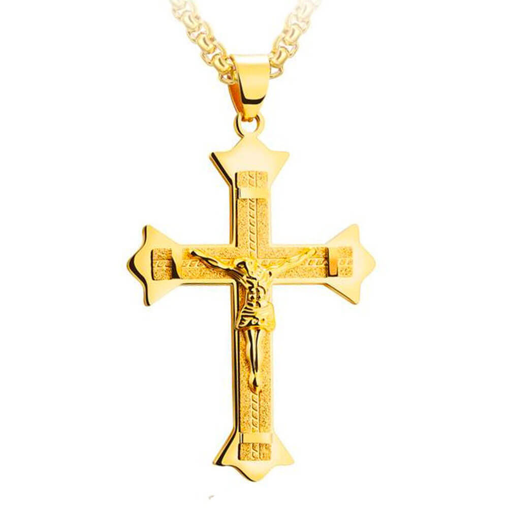 bijou collier pendentif crois chretienne orthodoxe crucifix jesus christ or