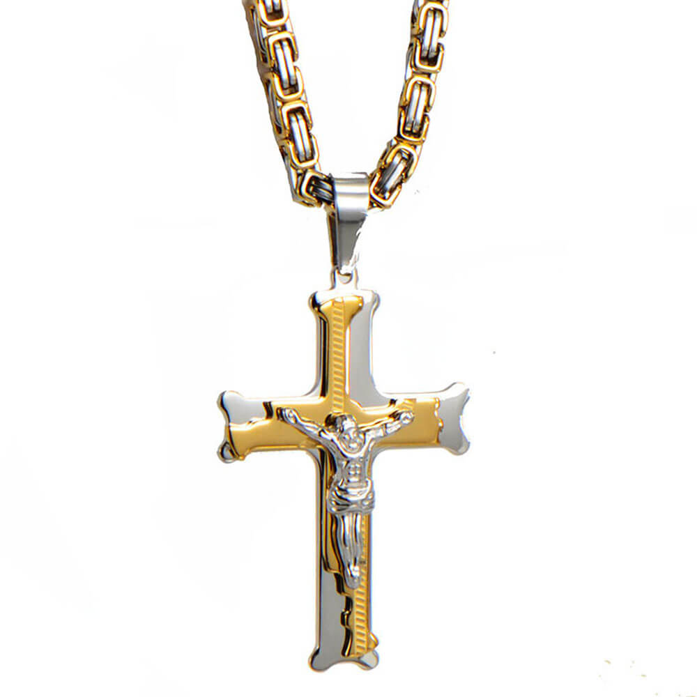 bijou collier pendentif croix chretienne orthodoxe crucifix jesus or argent