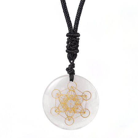 bijou collier pendentif cube de métatron cristal de roche